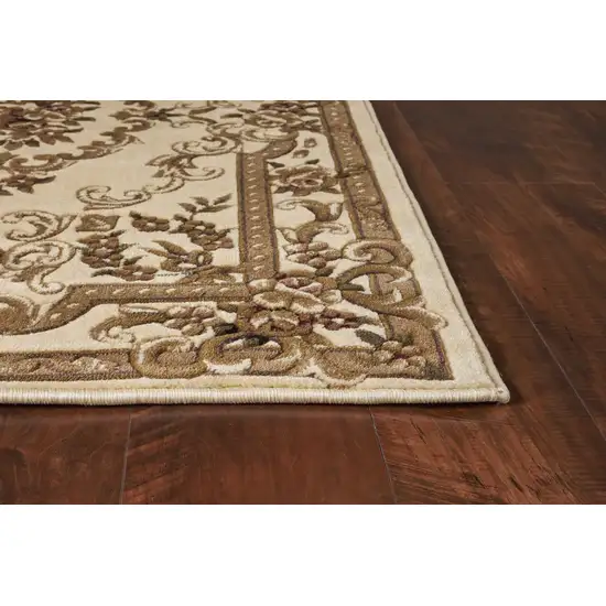 Beige And Brown Floral Medallion Area Rug Photo 7