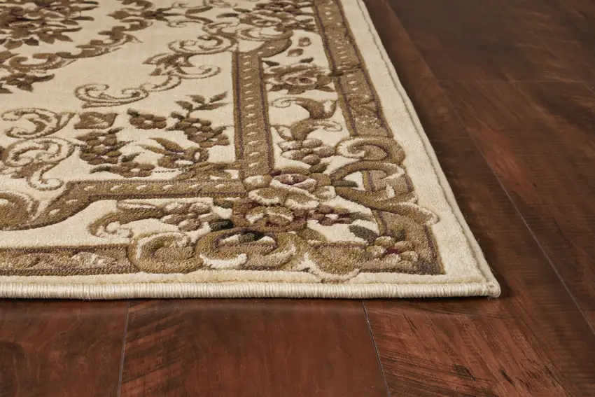 Beige And Brown Floral Medallion Area Rug Photo 7