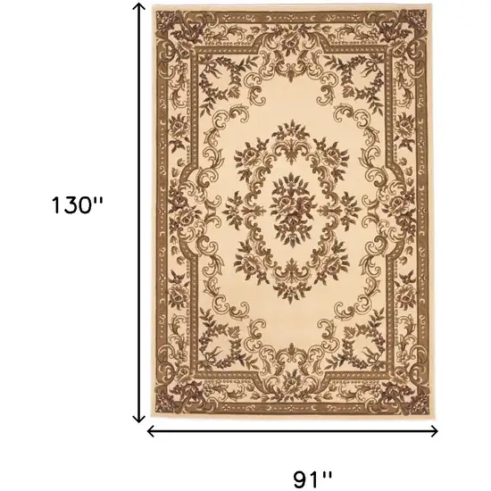 Beige And Brown Floral Medallion Area Rug Photo 3