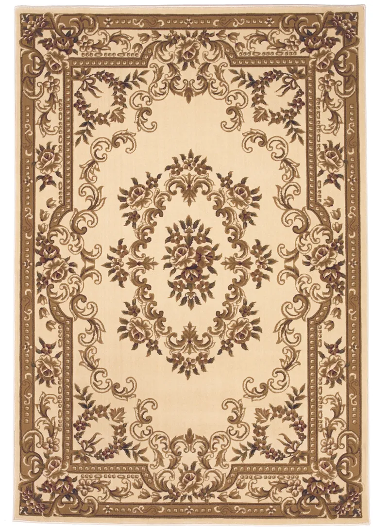 Ivory Machine Woven Hand Carved Floral Medallion Indoor Area Rug Photo 2