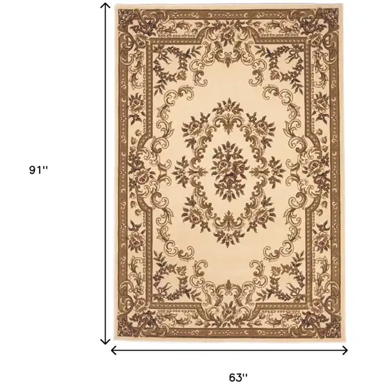 Beige And Brown Floral Medallion Area Rug Photo 3