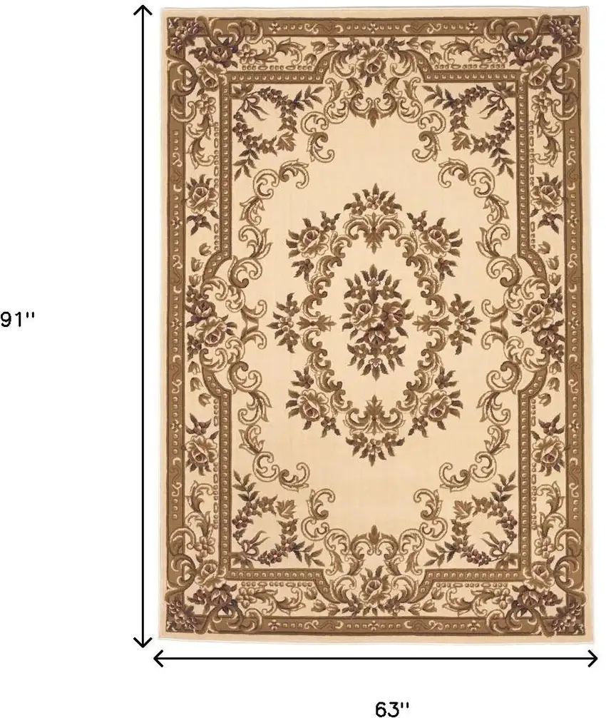 Beige And Brown Floral Medallion Area Rug Photo 3