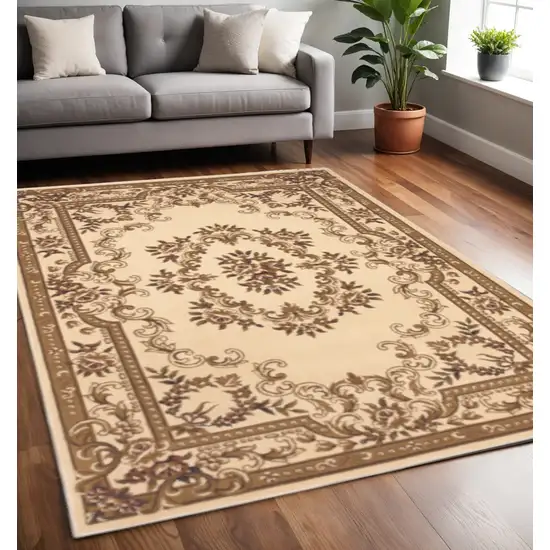 Beige And Brown Floral Medallion Area Rug Photo 1