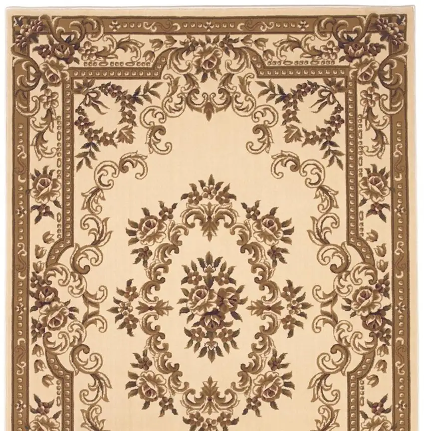 Beige And Brown Floral Medallion Area Rug Photo 7