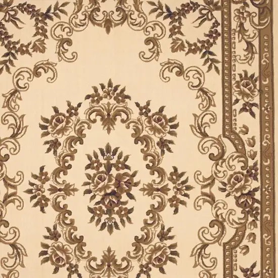 Beige And Brown Floral Medallion Area Rug Photo 6