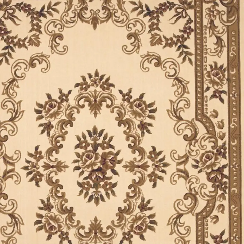 Beige And Brown Floral Medallion Area Rug Photo 6