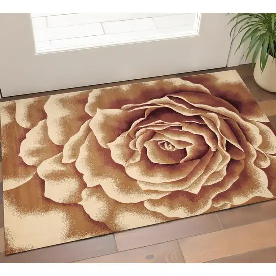 Ivory Brown And Red Floral Area Rug Photo 1