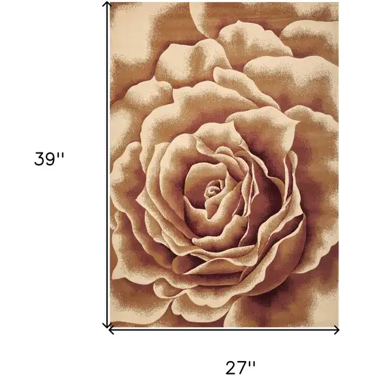 Ivory Machine Woven Hand Carved Oversized Floral Indoor Accent Rug Photo 3