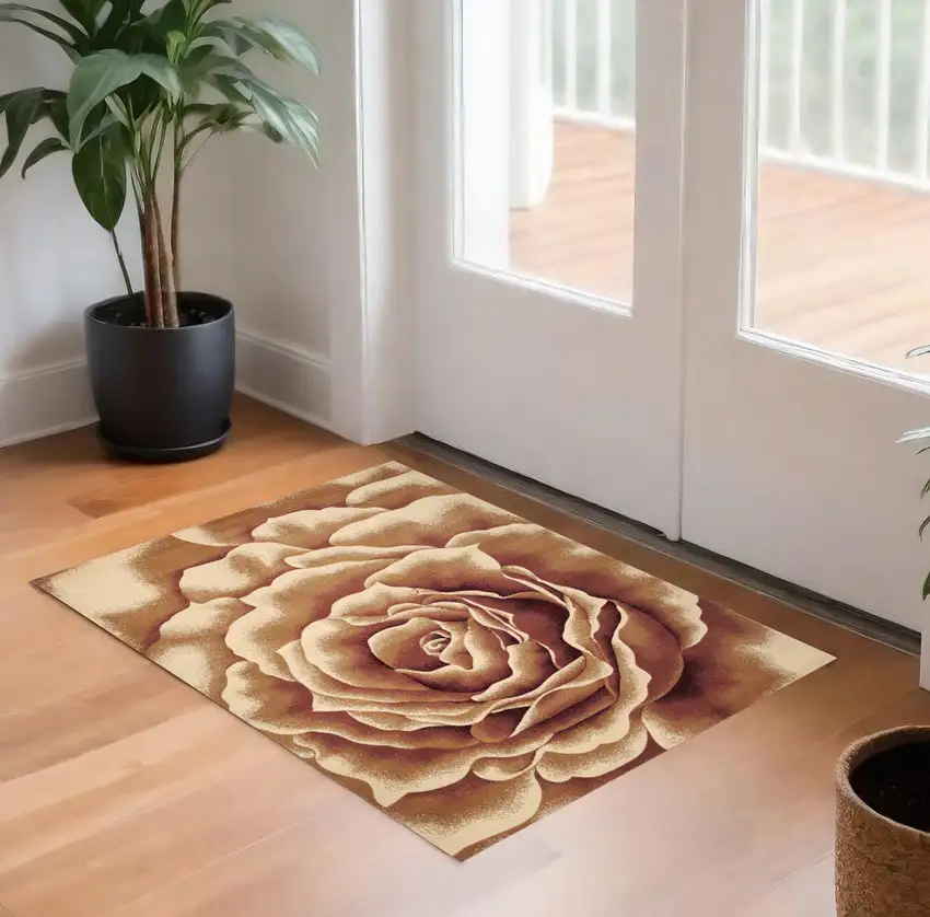Ivory Machine Woven Hand Carved Oversized Floral Indoor Accent Rug Photo 2