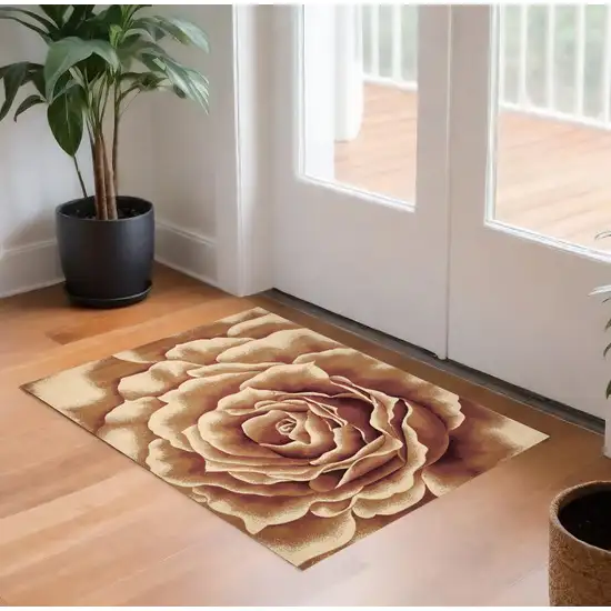 Ivory Machine Woven Hand Carved Oversized Floral Indoor Accent Rug Photo 2