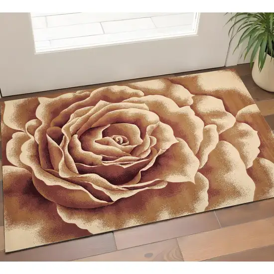 Ivory Brown And Red Floral Area Rug Photo 1