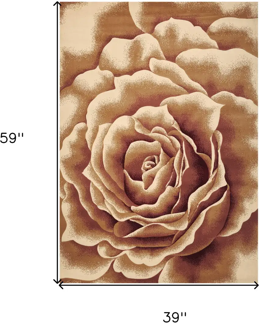 3'X5' Ivory Machine Woven Hand Carved Oversized Floral Indoor Area Rug Photo 7