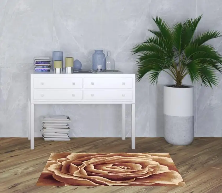 Ivory Machine Woven Hand Carved Oversized Floral Indoor Area Rug Photo 2