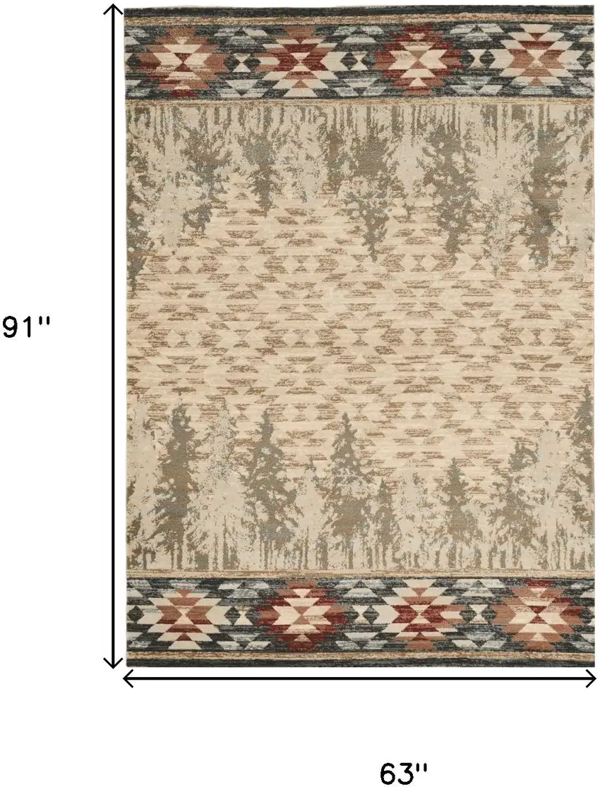 Ivory Green And Red Southwestern Area Rug Photo 4