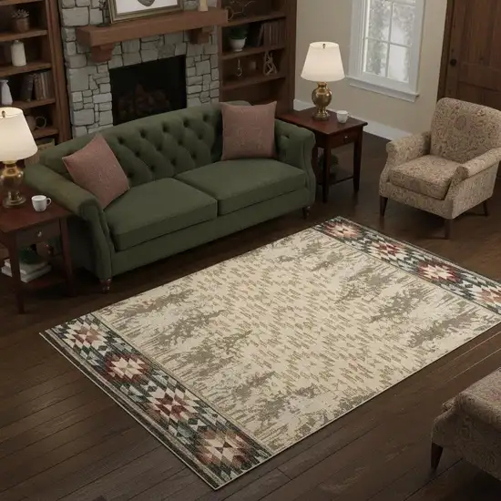 Ivory Green And Red Southwestern Area Rug Photo 1