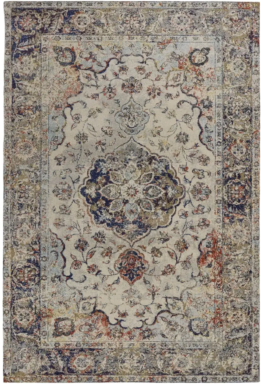 Ivory Floral Medallion Area Rug Photo 2