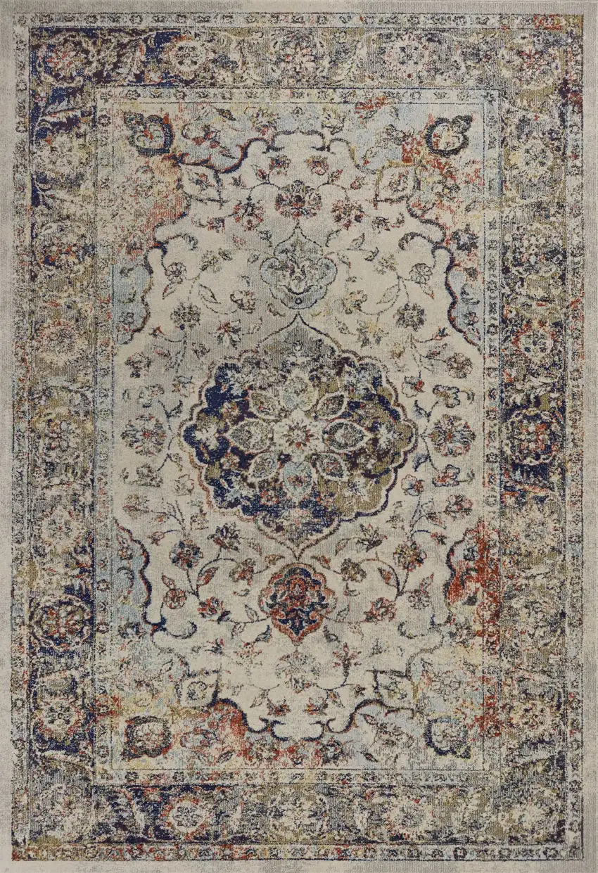 Ivory Machine Woven Traditional Floral Medallion Indoor Area Rug Photo 1