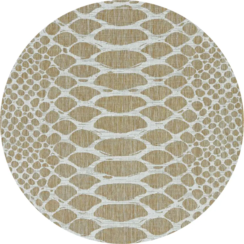 8' Ivory Machine Woven Uv Treated Animal Print Indoor Outdoor Round Area Rug Photo 2