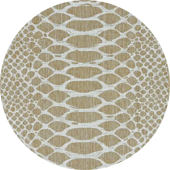 8' Ivory Machine Woven Uv Treated Animal Print Indoor Outdoor Round Area Rug Photo 2