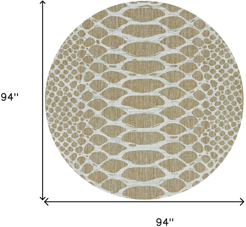 8' Ivory Machine Woven Uv Treated Animal Print Indoor Outdoor Round Area Rug Photo 3