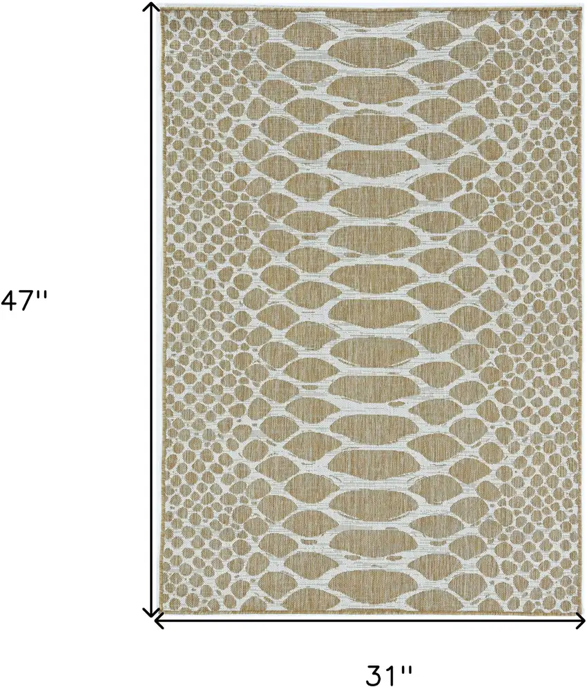 3'X4' Ivory Machine Woven Uv Treated Snake Print Indoor Outdoor Accent Rug Photo 3
