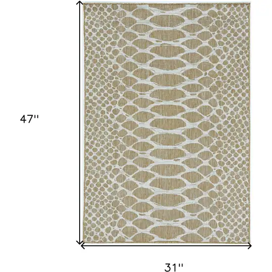 3'X4' Ivory Machine Woven Uv Treated Snake Print Indoor Outdoor Accent Rug Photo 3