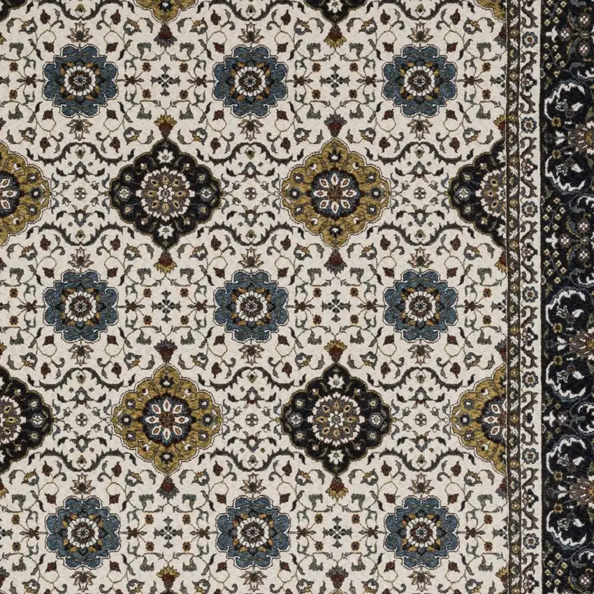 Ivory Medallion Area Rug With Fringe Photo 5