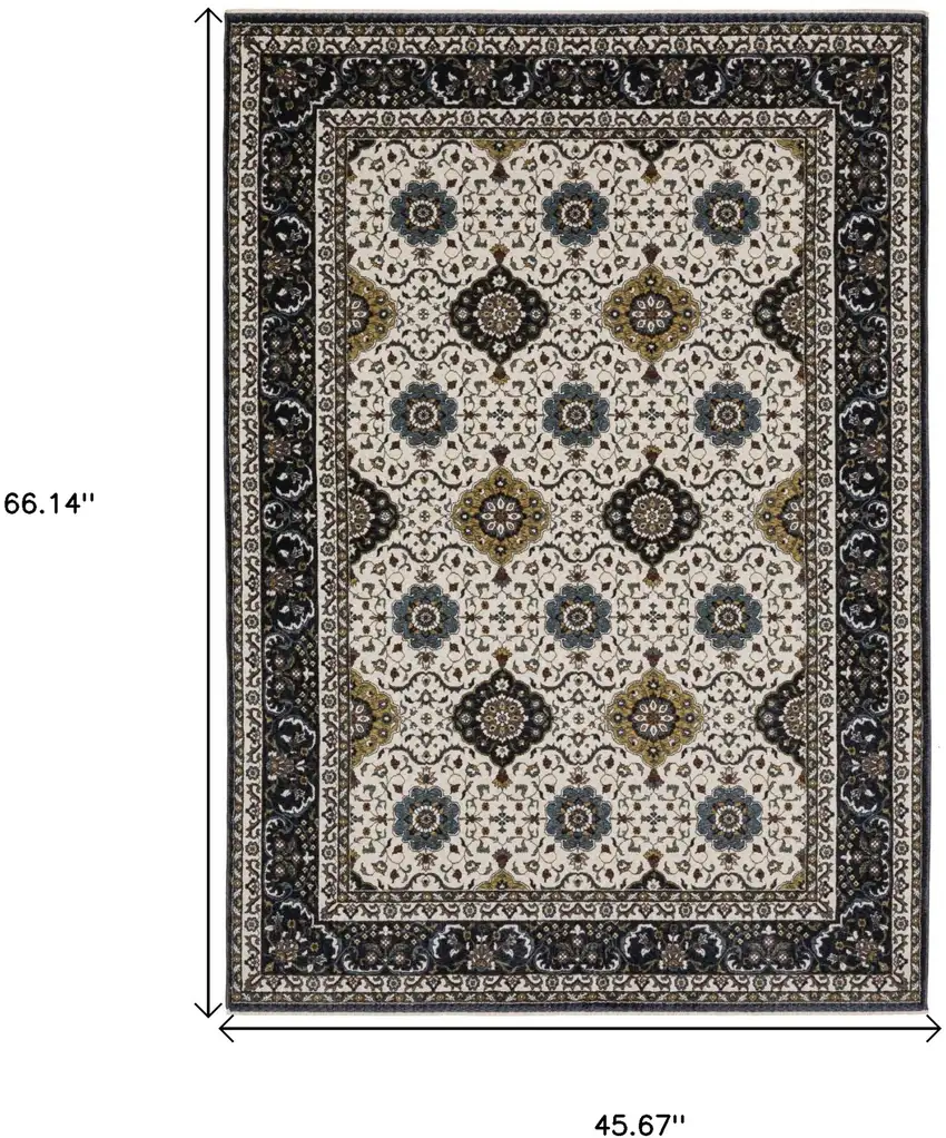 Ivory Medallion Area Rug With Fringe Photo 3