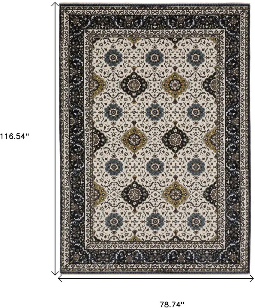 Ivory Medallion Area Rug With Fringe Photo 3