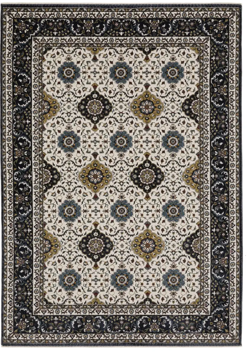 Ivory Medallion Area Rug With Fringe Photo 2