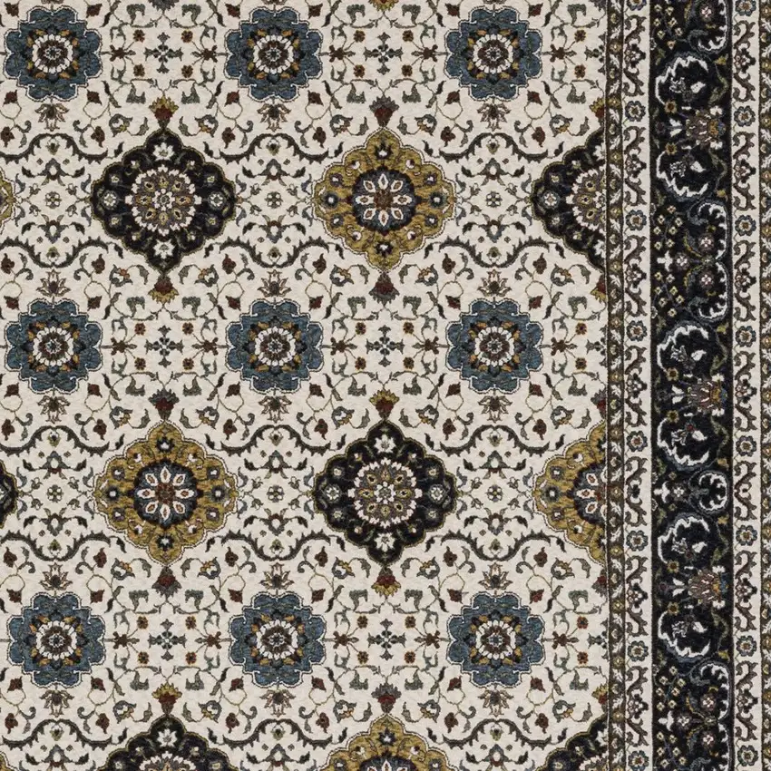 Ivory Medallion Area Rug With Fringe Photo 6