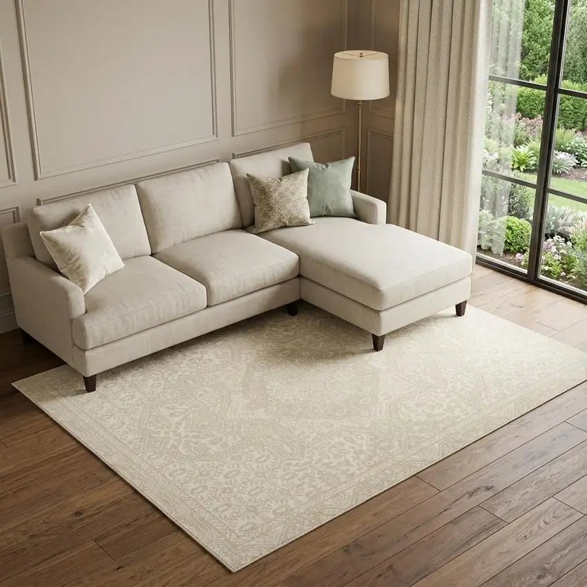 Ivory Medallion Area Rug Photo 1