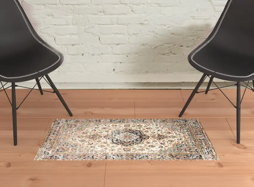 Ivory Medallion Power Loom Area Rug Photo 4