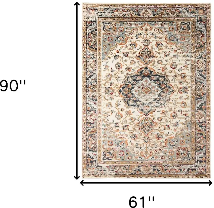 Ivory Medallion Power Loom Area Rug Photo 8