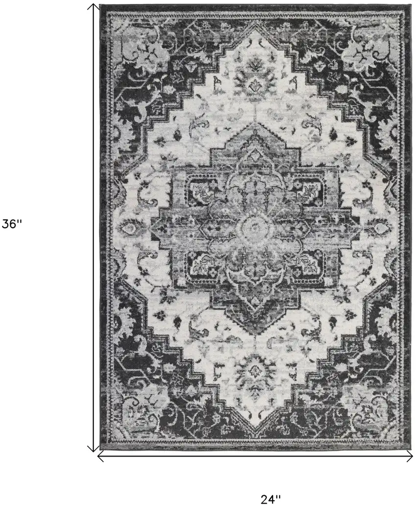 Ivory Medallion Power Loom Area Rug Photo 6