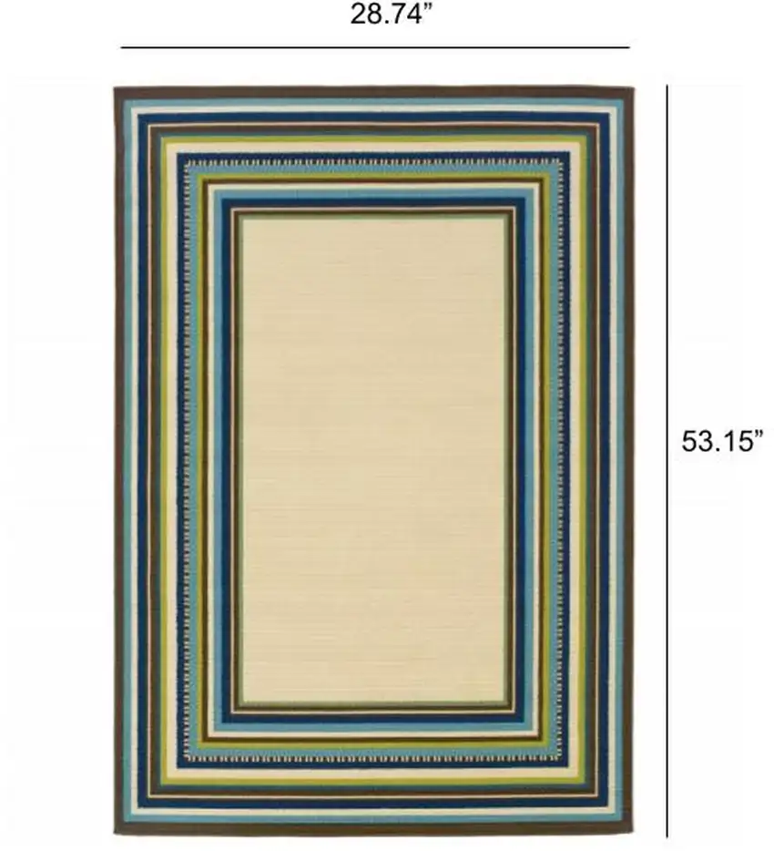 Ivory Mediterranean Blue and Lime Border Indoor Outdoor Area Rug Photo 5