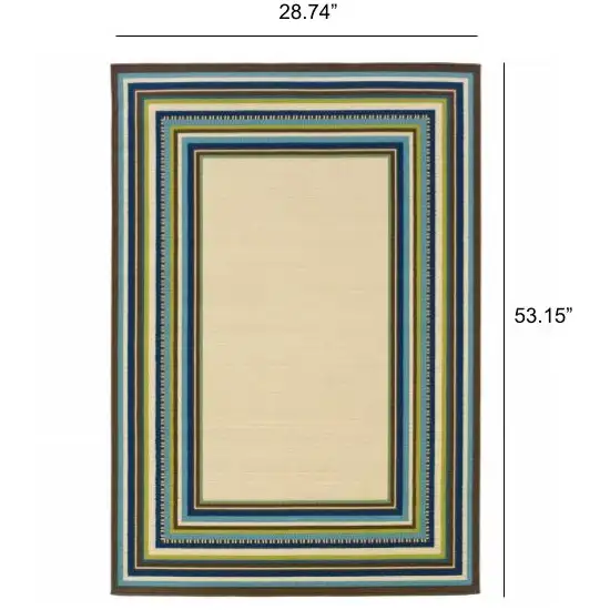 Ivory Mediterranean Blue and Lime Border Indoor Outdoor Area Rug Photo 5
