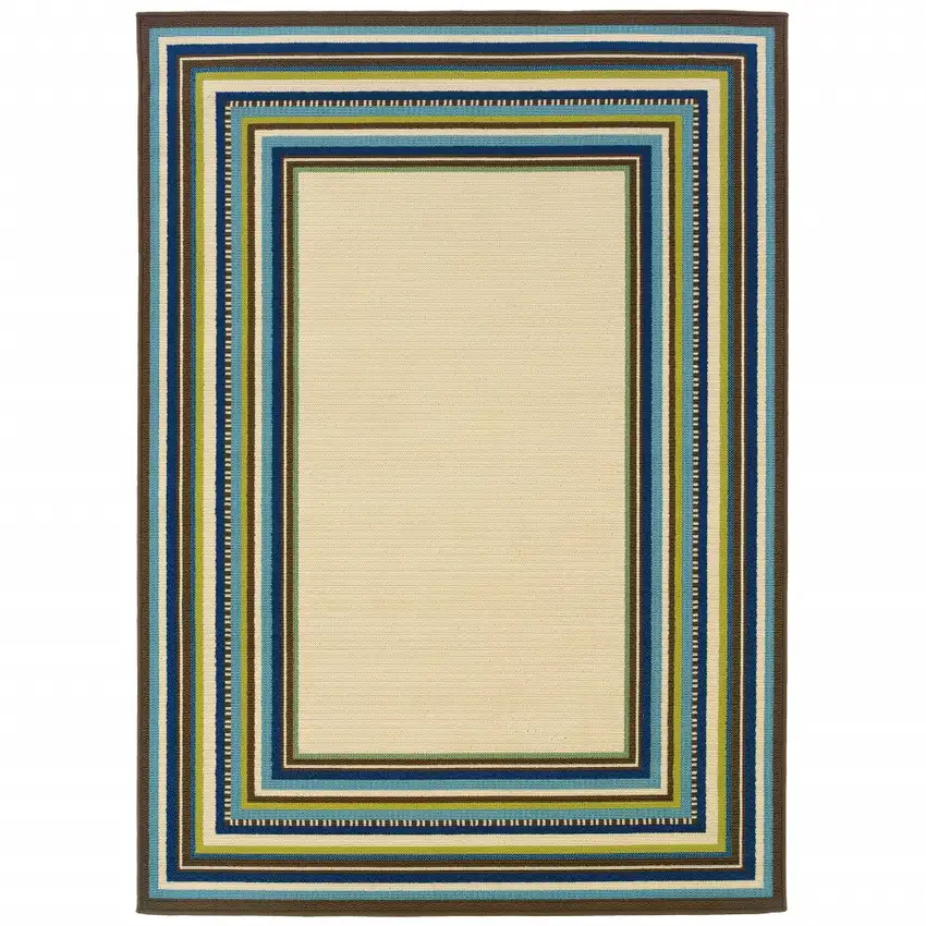 Ivory Mediterranean Blue and Lime Border Indoor Outdoor Area Rug Photo 1