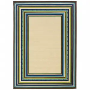 Photo of Ivory Mediterranean Blue and Lime Border Indoor Outdoor Area Rug