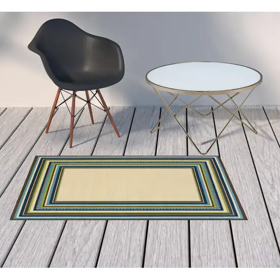 Ivory Mediterranean Blue and Lime Border Indoor Outdoor Area Rug Photo 4