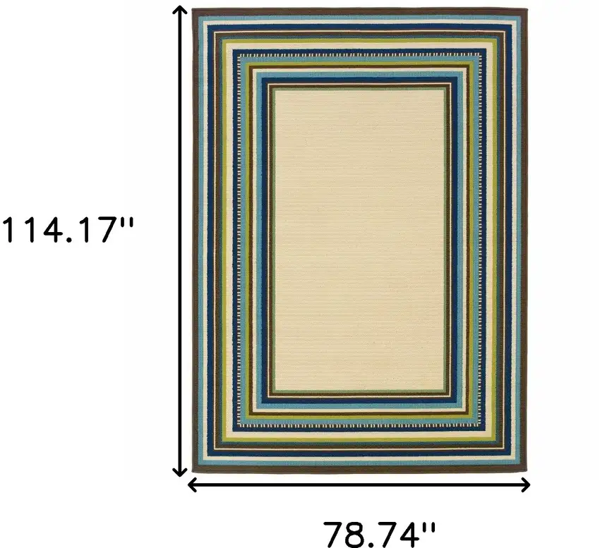 Ivory Mediterranean Blue and Lime Border Indoor Outdoor Area Rug Photo 6