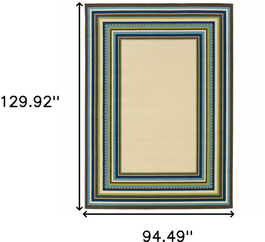 Ivory Mediterranean Blue and Lime Border Indoor Outdoor Area Rug Photo 6
