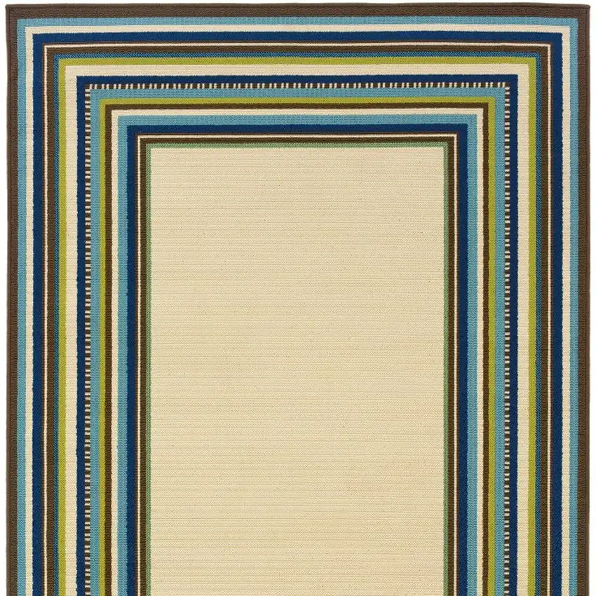 Ivory Mediterranean Blue and Lime Border Indoor Outdoor Area Rug Photo 5
