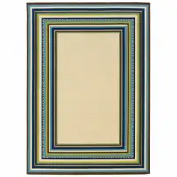 Photo of Ivory Mediterranean Blue and Lime Border Indoor Outdoor Area Rug