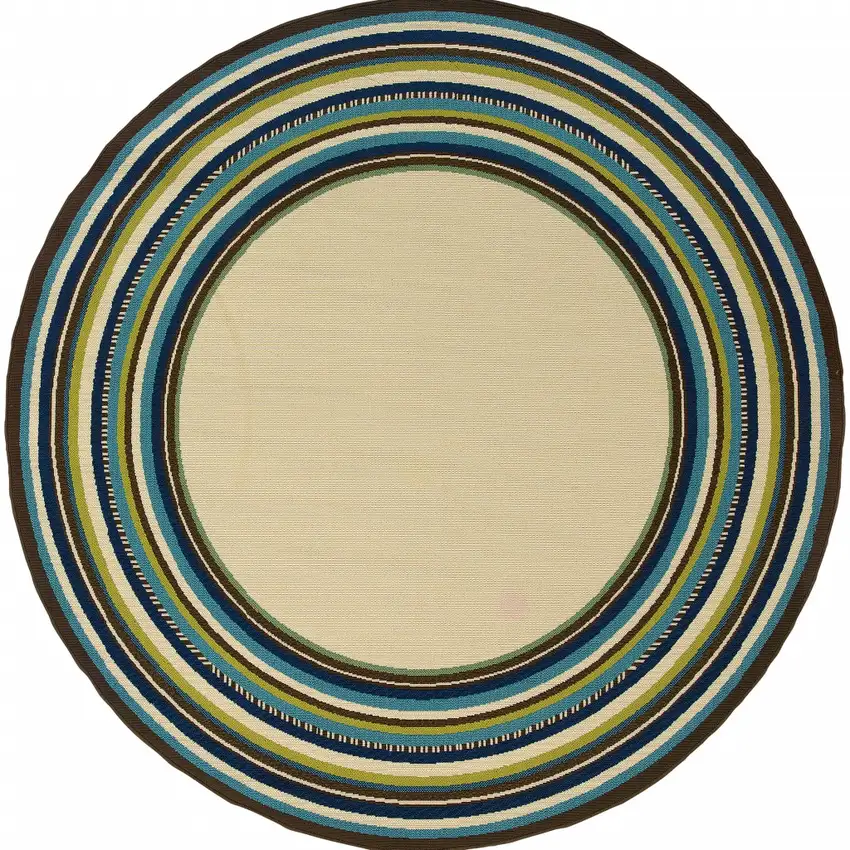 Ivory Mediterranean Blue and Lime Border Indoor Outdoor Area Rug Photo 1
