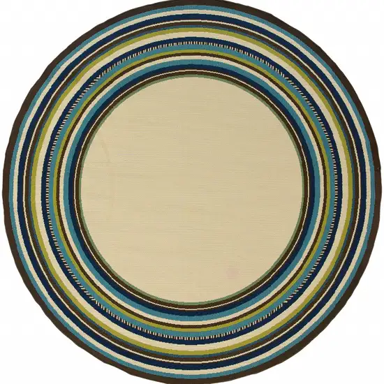 Ivory Mediterranean Blue and Lime Border Indoor Outdoor Area Rug Photo 1