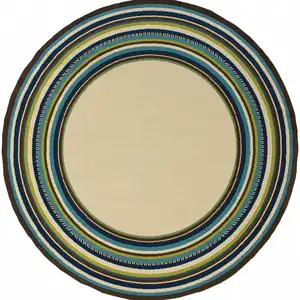 Photo of Ivory Mediterranean Blue and Lime Border Indoor Outdoor Area Rug