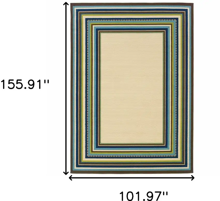 Ivory Mediterranean Blue and Lime Border Indoor Outdoor Area Rug Photo 6