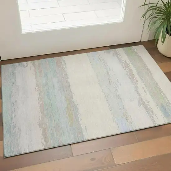 Ivory Mint Green And Teal Abstract Washable Area Rug With UV Protection Photo 2