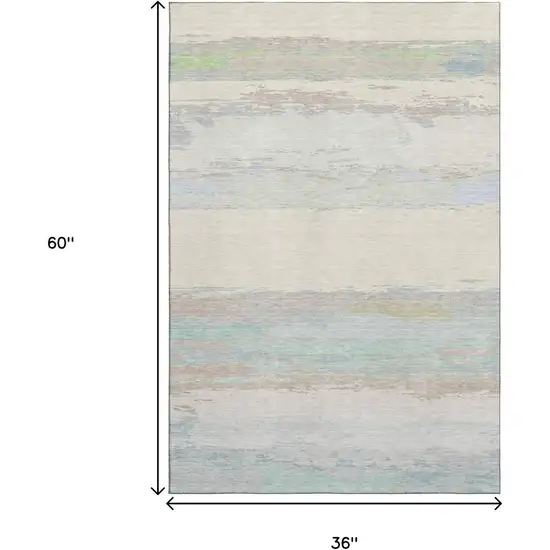 Ivory Mint Green And Teal Abstract Washable Area Rug With UV Protection Photo 3